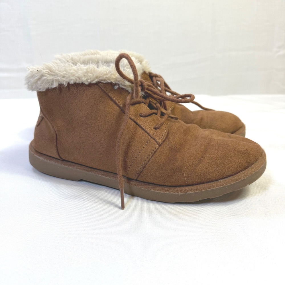 Makalu Brown Faux Suede Fur Lined Lace Up Boots‎ Women Size 8